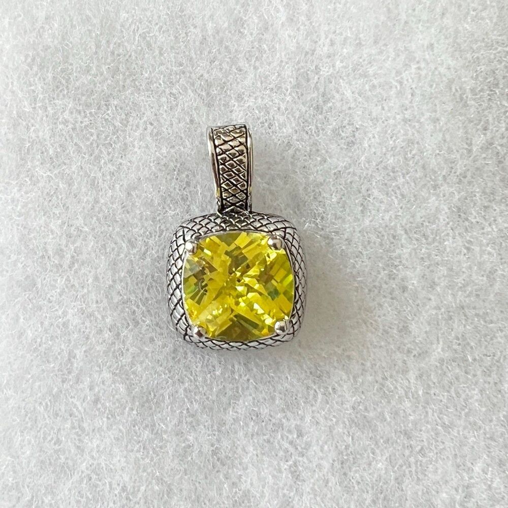 Vintage Premier Design Silver Tone Faceted Citrine Rhinestone Pendant